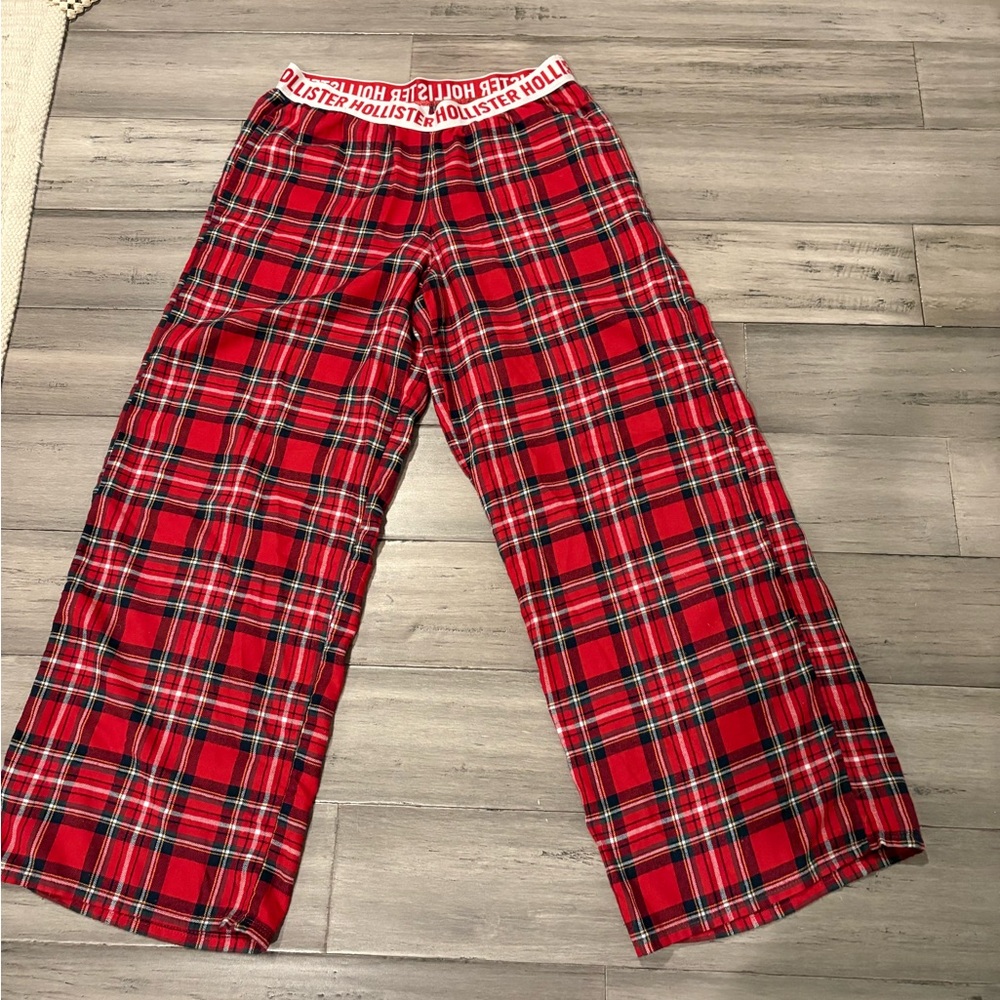 Hollister Red Plaid  Pajama Bottoms with Logo Waistband
